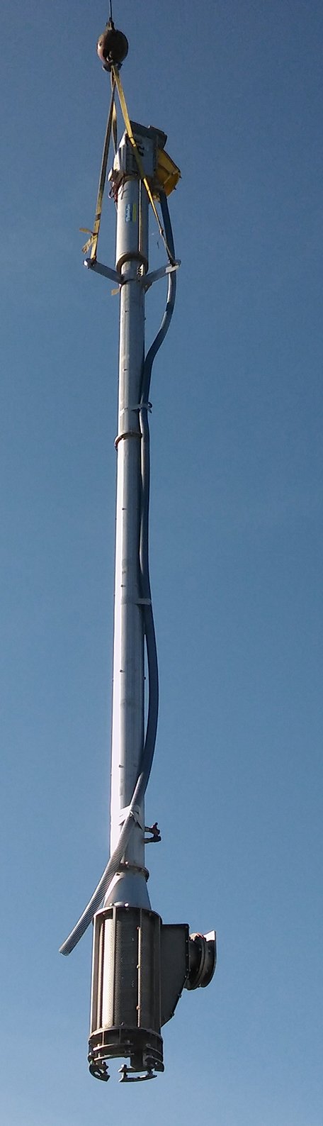 The 90° Wastemaster being lifted into pump station.
