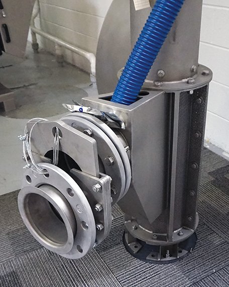 The disconnect flange piping for the Speco Wastemaster 90°.